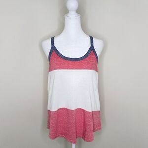 SO Red, White, And Blue Colorblock Relaxed Fit Lightweight Racerback Tank Top Sm